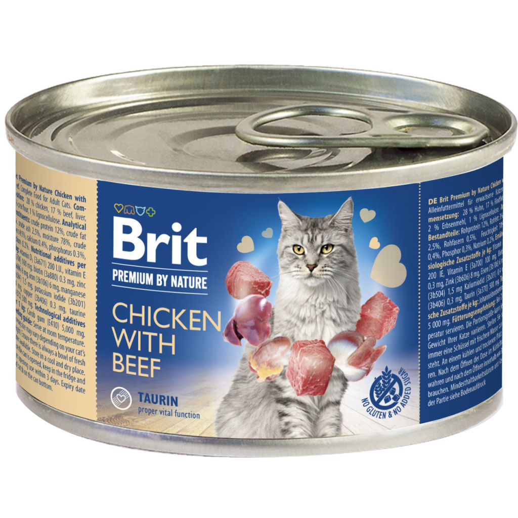Паштет для кошек Brit Premium by Nature Cat с курицей и говядиной 200 г (8595602545018)