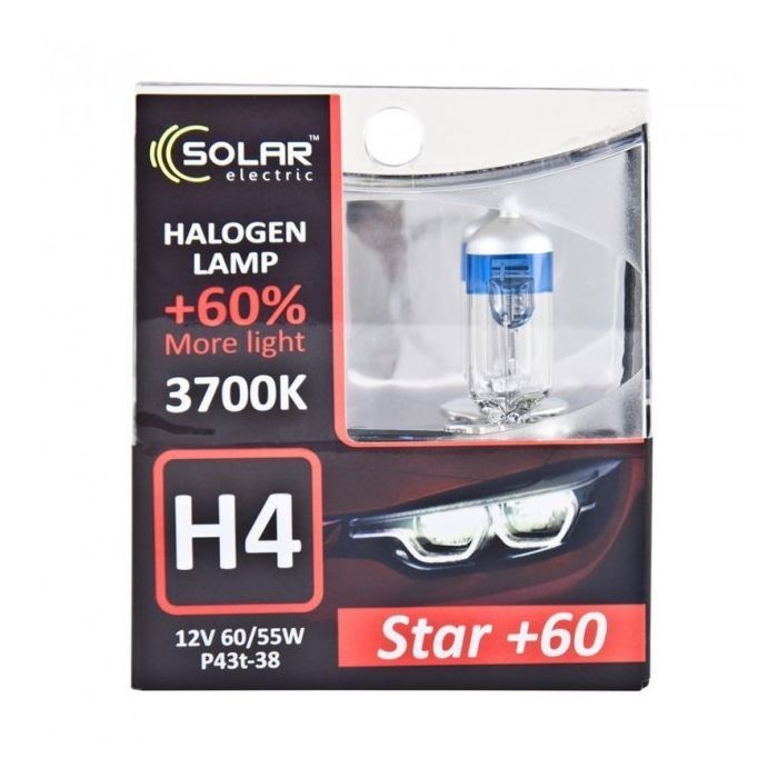 Автолампа SOLAR H4 12V 60/55W P43t-38 Starlight + 60, (1234S2) зображення 2