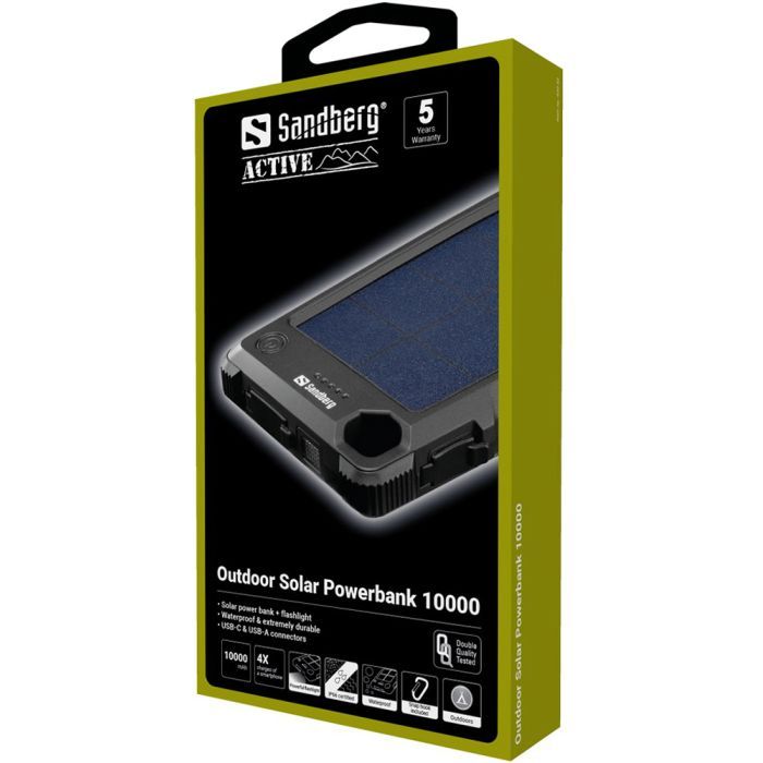 Батарея універсальна Sandberg 10000mAh, Outdoor IP66, Solar Panel 5V/300mA, USB-C, Micro-USB, USB-A, 5V/3A Max (420-53) зображення 3