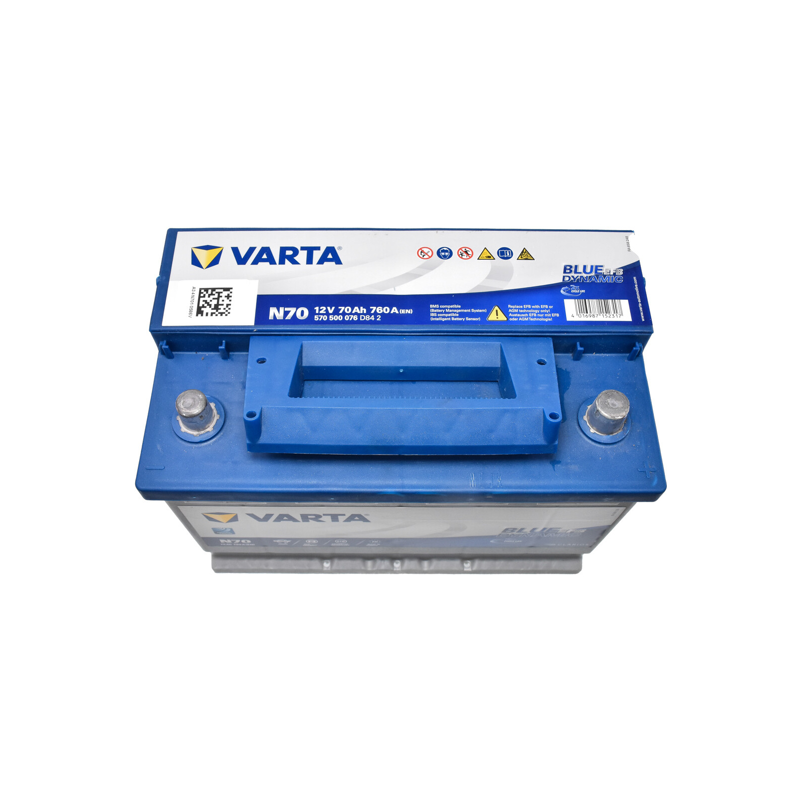 Аккумулятор автомобильный Varta BlueDynamicEFB70AhЕв(-/+)(760EN) N70 (570500076) изображение 2