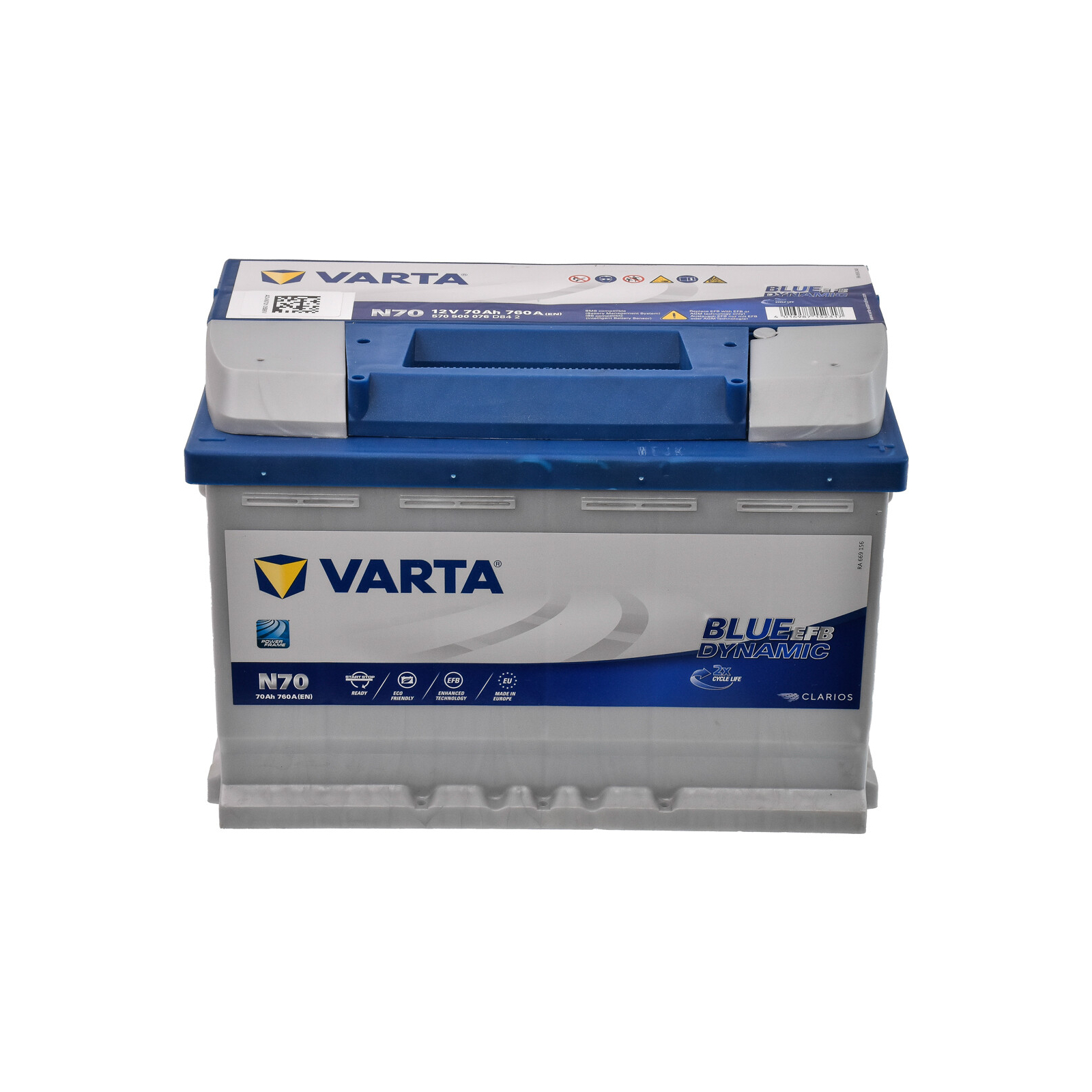 Аккумулятор автомобильный Varta BlueDynamicEFB70AhЕв(-/+)(760EN) N70 (570500076)