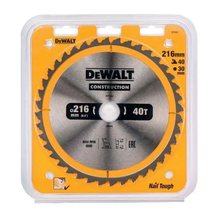 Диск пильний DeWALT СONSTRUCTION , 216 х 30, 40 z, АТВ, -5 градусів, універсальне застосування (DT1953) зображення 2