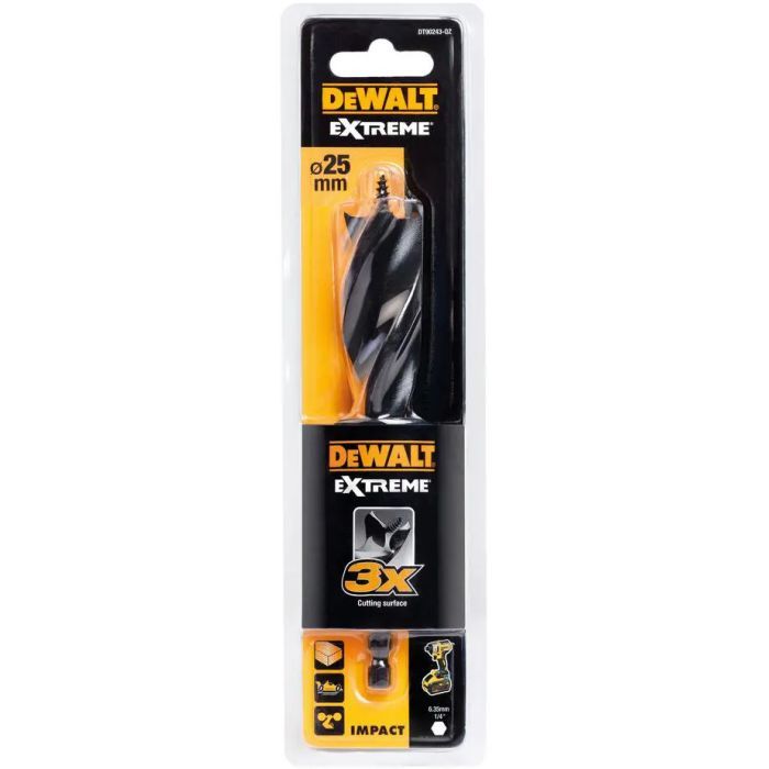 Сверло DeWALT по дереву спиральное, D=25 мм, L=152 мм, WL=100 мм, 1 шт (DT90243)