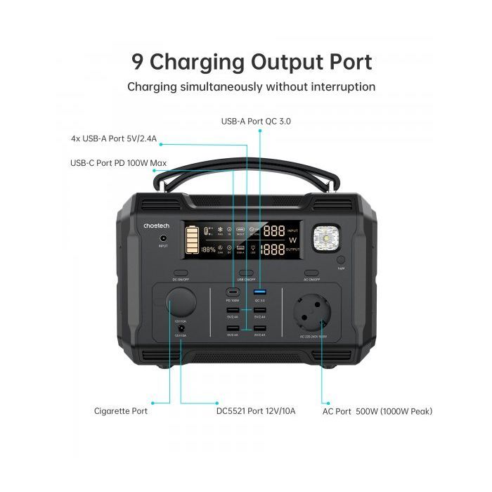 Зарядна станція Choetech BS004-EU-BK, 500W (BS004-EU-BK) зображення 4