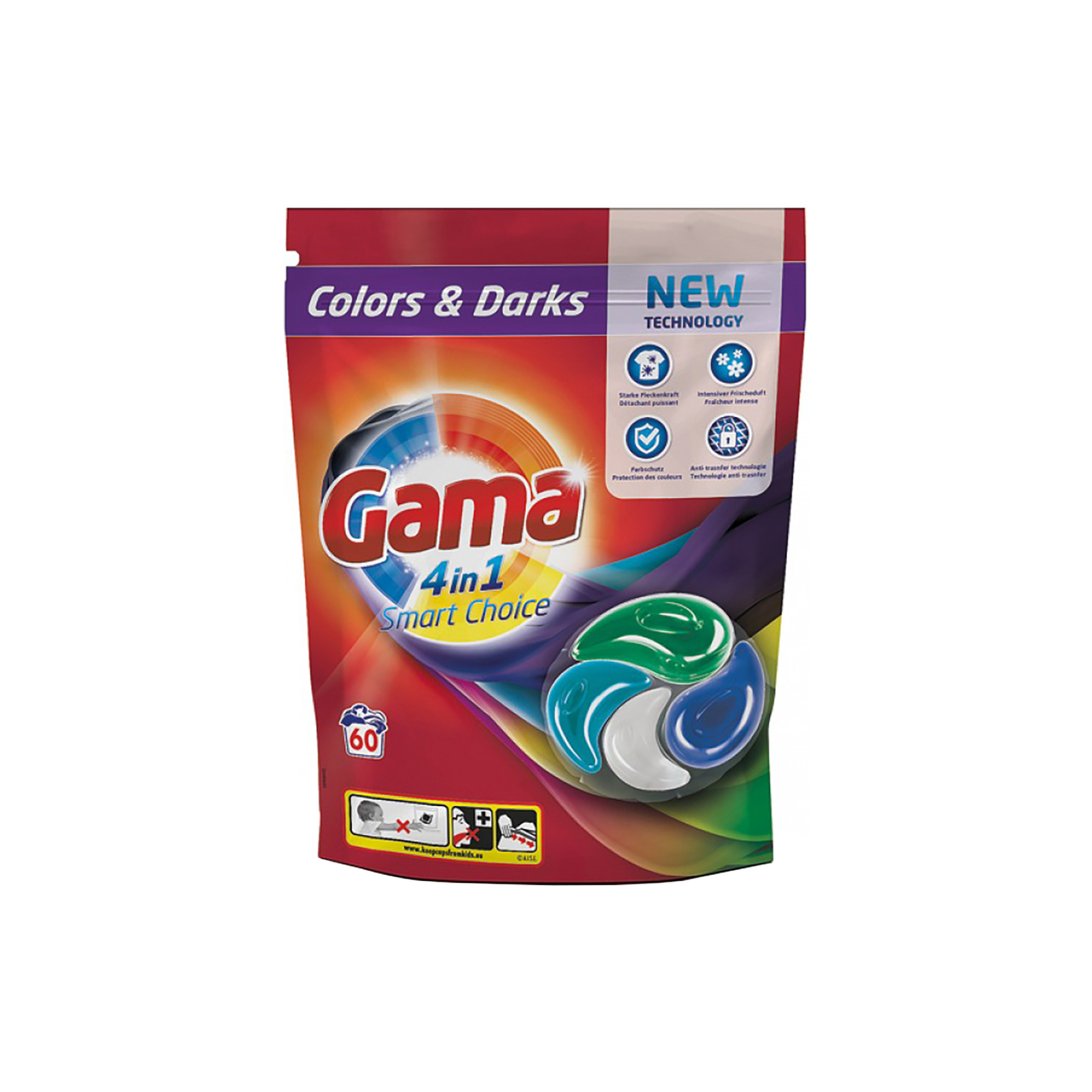 Капсулы для стирки Gama Color & Darks 4 в 1 для цветного и темного белья 60 шт. (8435495831310/8435495836759)