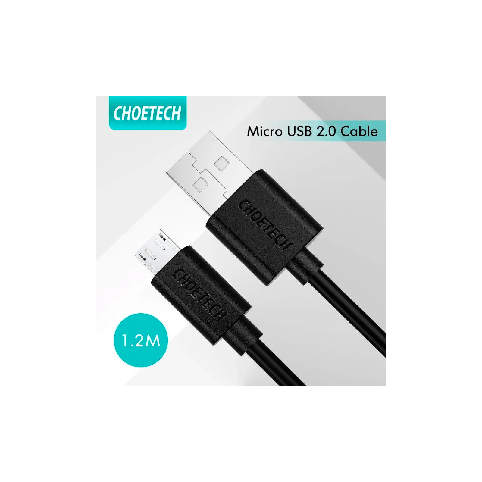 Дата кабель USB 2.0 AM to Micro 5P 1.2m 2.4A PVC Choetech (AB003) зображення 5