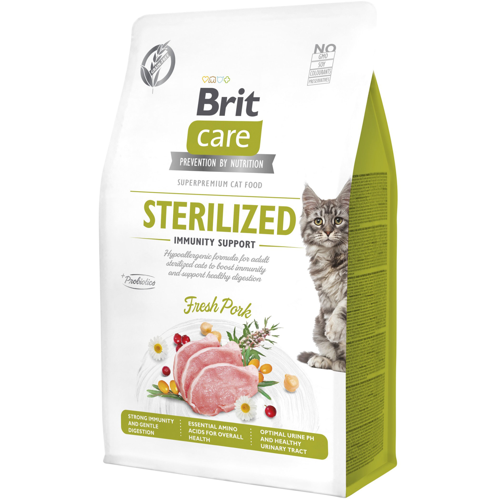 Сухий корм для кішок Brit Care Cat GF Sterilized Immunity Support зі свининою 400 г (8595602565061)