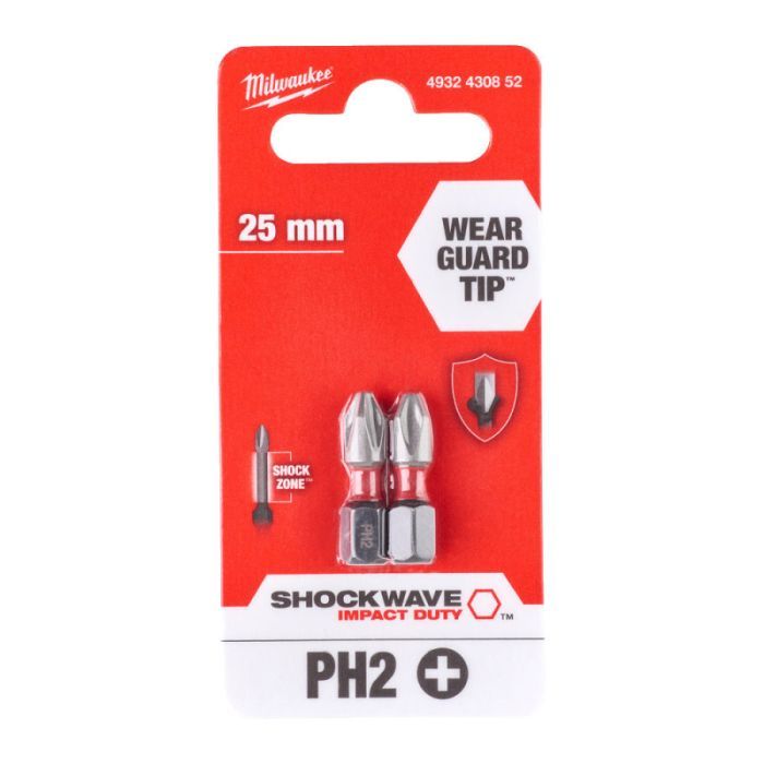 Набор бит Milwaukee SHOCKWAVE, PH2, 25мм, 2шт (4932430852) изображение 3