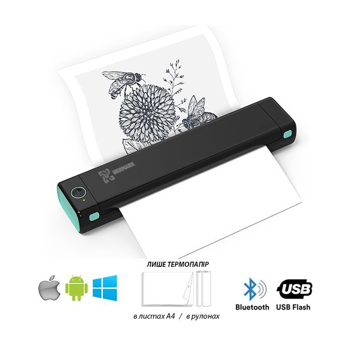 Принтер чеків UKRMARK M08-BK А4, Bluetooth, USB, чорний (900781)
