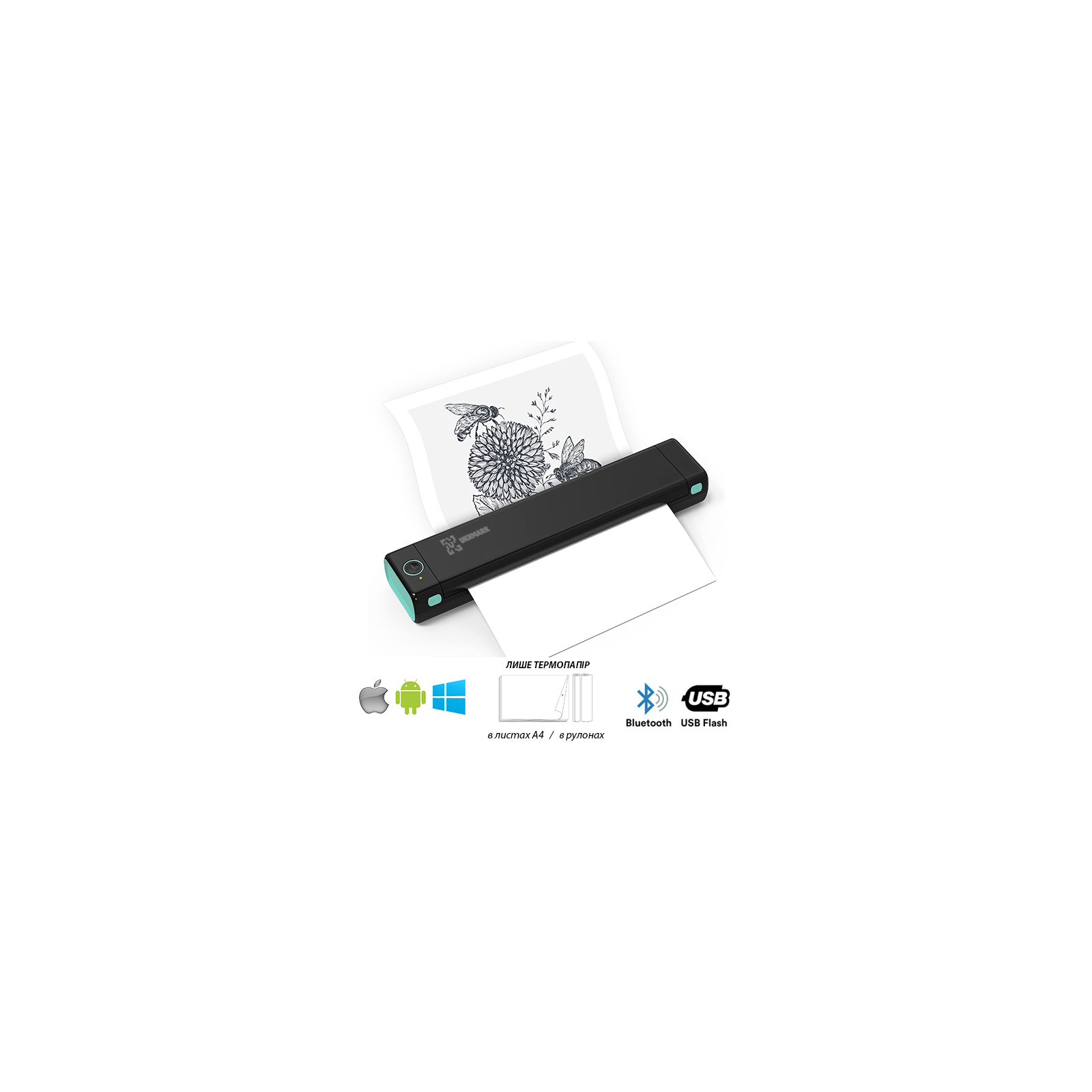 Принтер чеків UKRMARK M08-WT А4, Bluetooth, USB, білий (900883)