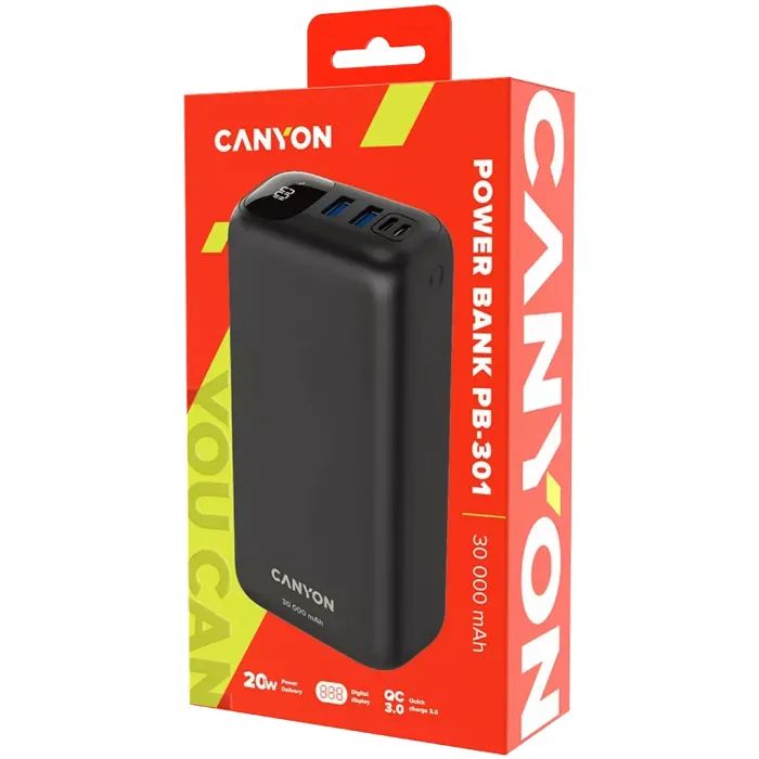 Батарея универсальная Canyon PB-301 30000mAh PD/20W, QC/3.0 (CNE-CPB301B) изображение 4
