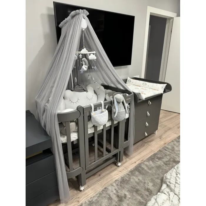 Кроватка Ingvart трансформер Nika 70 Slim с опускной боковинкой (70х94, 70х120) бело-натуральная (872900111017)