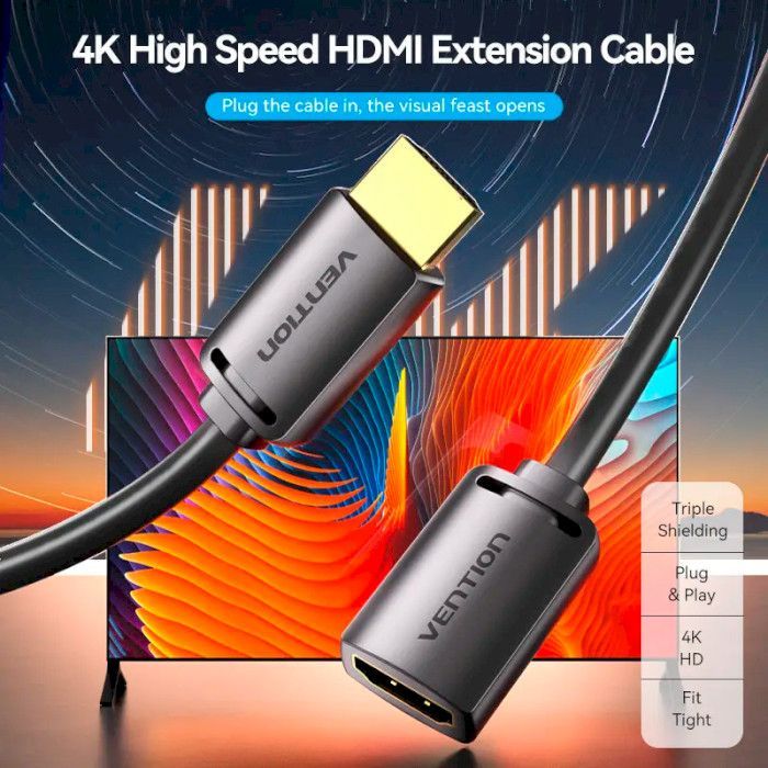 Кабель мультимедийный HDMI M to HDMI F 2.0m V2.0 4K 60Hz PVC Vention (AHCBH) изображение 2