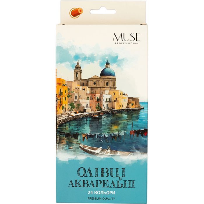 Олівці кольорові Muse Акварельні Шестигранні з пензликом та точилкою 24 шт (106M-24)