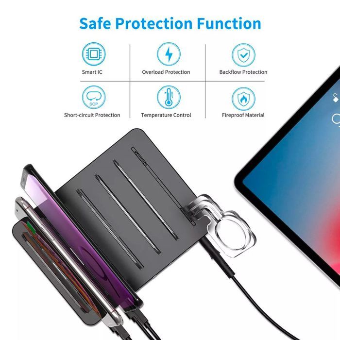 Зарядное устройство Choetech 6xUSB 68W Charing Station (6хUSB-A) 2xMicroUSB 2xLighting 2xUCB-C (Q3008-EU-BK) изображение 3