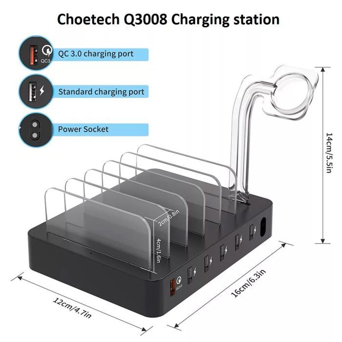 Зарядное устройство Choetech 6xUSB 68W Charing Station (6хUSB-A) 2xMicroUSB 2xLighting 2xUCB-C (Q3008-EU-BK) изображение 5