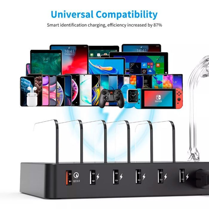Зарядное устройство Choetech 6xUSB 68W Charing Station (6хUSB-A) 2xMicroUSB 2xLighting 2xUCB-C (Q3008-EU-BK) изображение 6