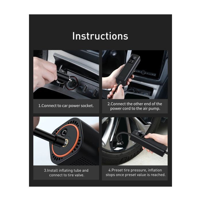 Автомобильный компрессор Baseus Super Mini Inflator Pump Black (CRCQ000001) изображение 9