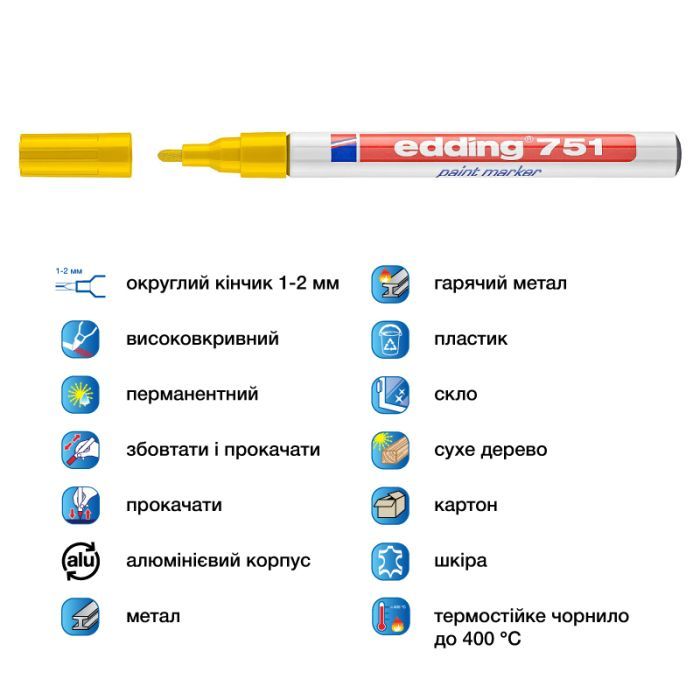 Маркер Edding Paint 1-2 мм круглый черный (e-751/01) изображение 4