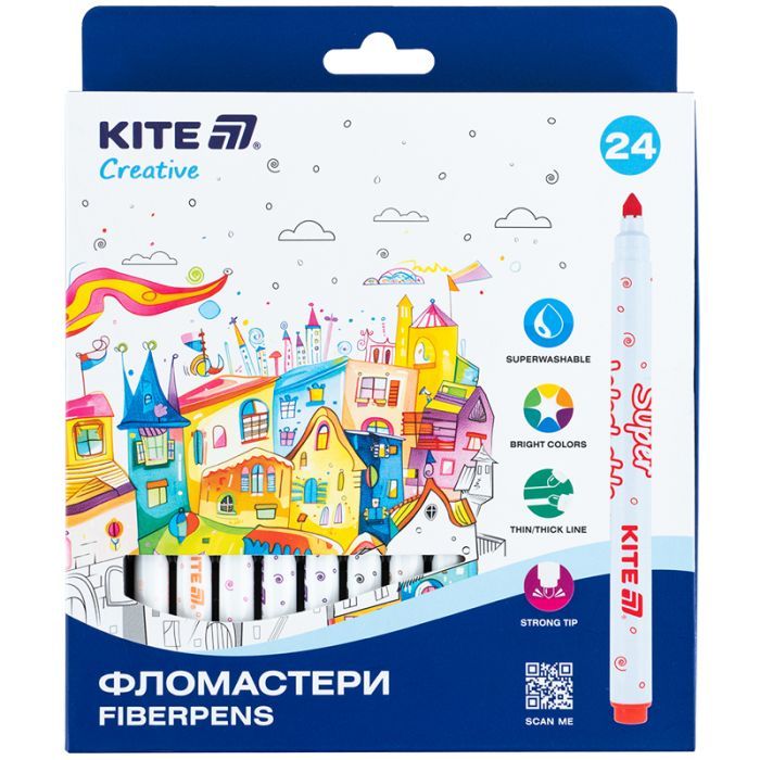 Фломастери Kite Creative Superwashable 24 кольорів (K-1153)