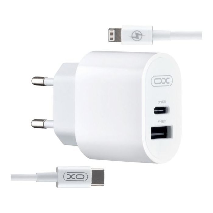Зарядний пристрій XO L97 (1Type-C/1USB/2.4A) + Type-C - Lightning White (XO-L97-LG)