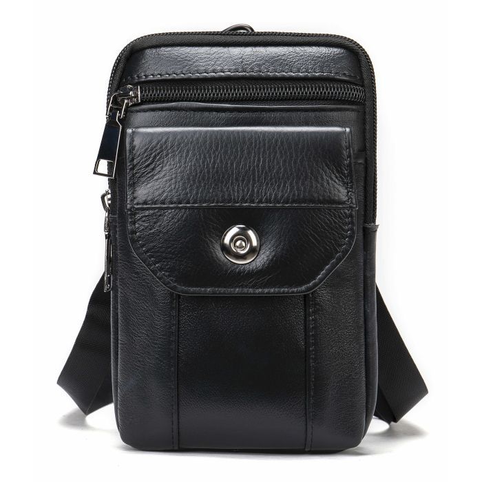 Сумка Vintage Кожаная на пояс Черная (20358)