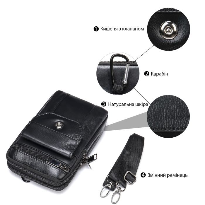 Сумка Vintage Кожаная на пояс Черная (20358) изображение 4