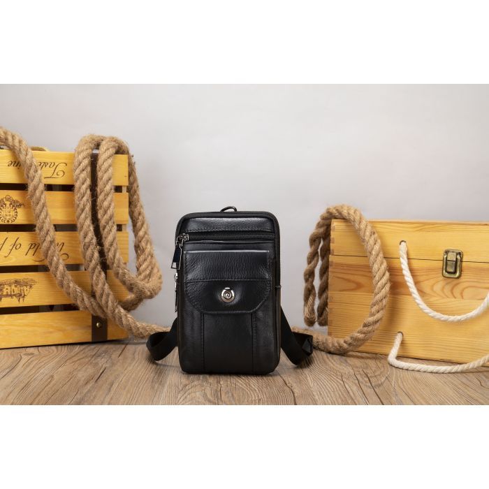 Сумка Vintage Кожаная на пояс Черная (20358) изображение 9