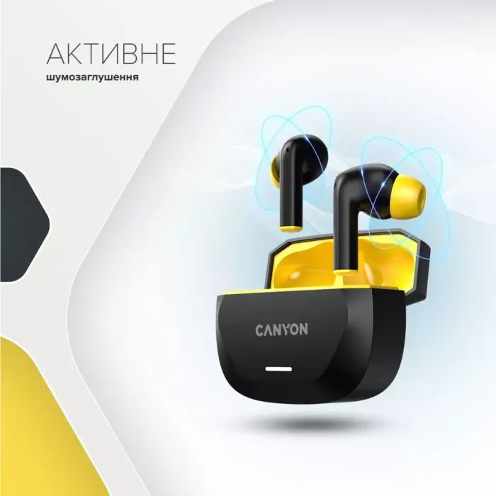 Наушники Canyon Hexagon 7 TWS ANC+ENC Wireless Charge Black/Yellow (CNS-TWS7BY) изображение 4