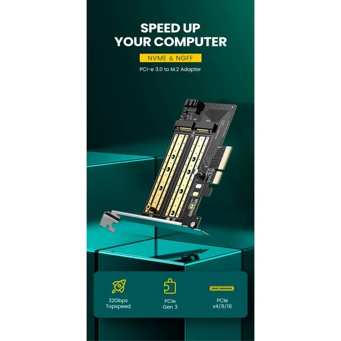 Контролер Ugreen PCI-E 3.0 for SSD M.2 NVMe + M.2 NGFF CM302 (70504) зображення 2