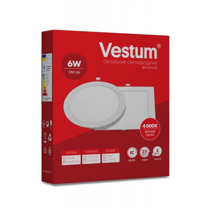 Світильник Vestum LED квадратный 6W 4000K 220V (1-VS-5202) зображення 3