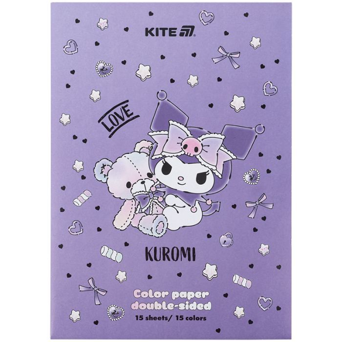 Цветная бумага Kite А4 двусторонняя Kuromi (15 листов/15 цветов) (HK24-250-2)