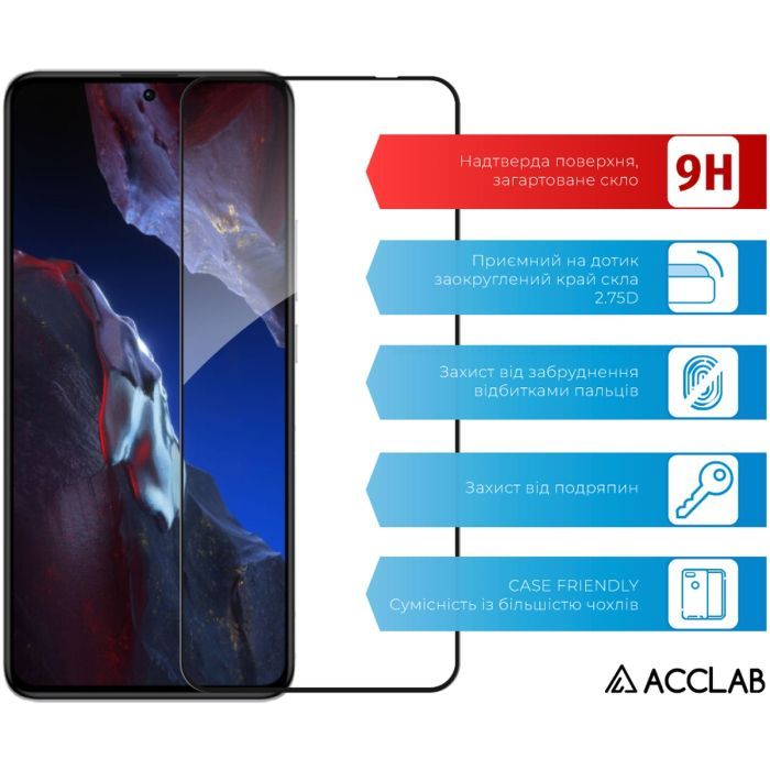Скло захисне ACCLAB Full Glue Xiaomi PocoF5 Pro Black (1283126589959) зображення 3