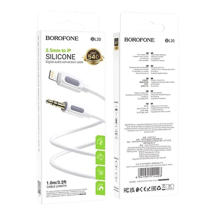 Кабель мультимедийный Lightning to 3.5mm M 1.0m silicone white BOROFONE (6941991114403) изображение 3