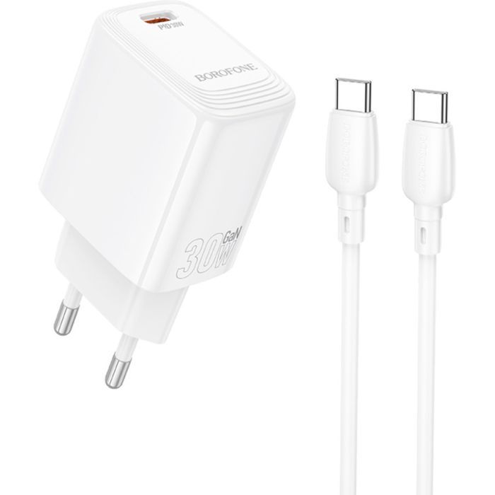 Зарядний пристрій BOROFONE BN28 Fuente USB-C PD30W + cable USB-C to USB-C White (6941991120312)