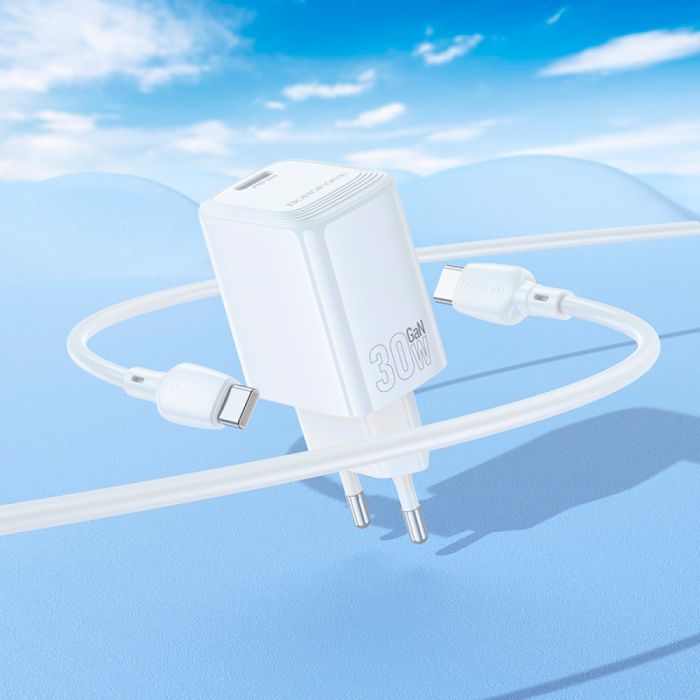Зарядний пристрій BOROFONE BN28 Fuente USB-C PD30W + cable USB-C to USB-C White (6941991120312) зображення 8