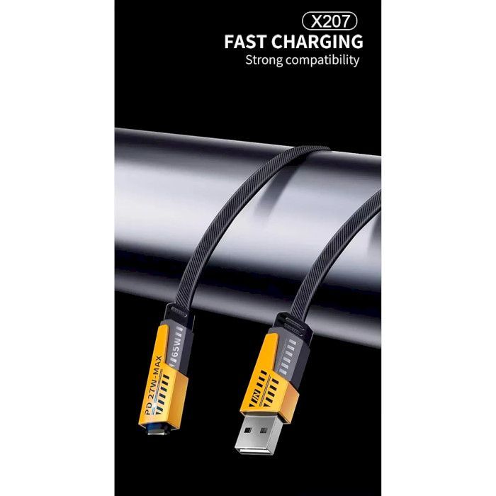 Дата кабель USB-C + USB-A to Lightning+USB-C 1.0m 65W X207 black WUW (6972573336524) изображение 4