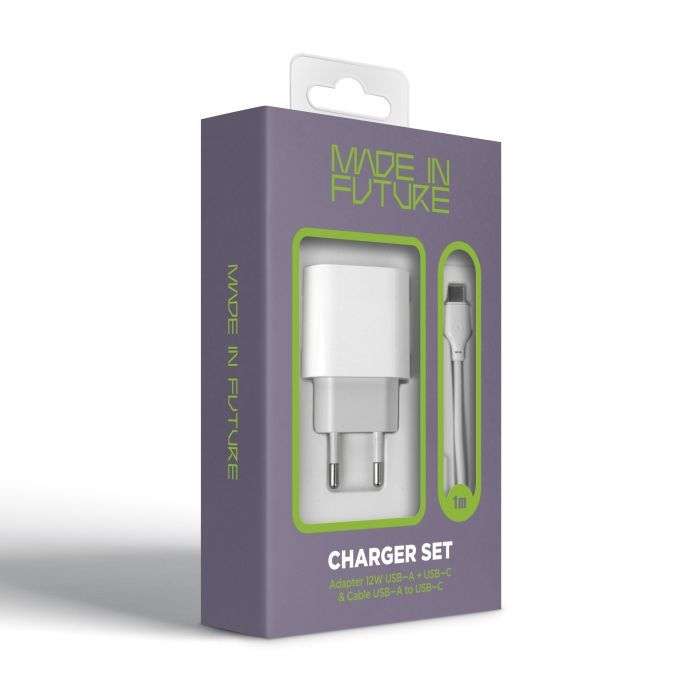 Зарядний пристрій MadeInFuture MFS12 12W 1xUSB-A + 1xUSB-C + cable USB-A to USB-C White (MIF82822) зображення 7