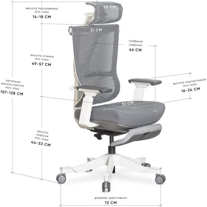 Офісне крісло Mealux S6 Air Fabric Grey White (HF-S6 F/ GW) зображення 10