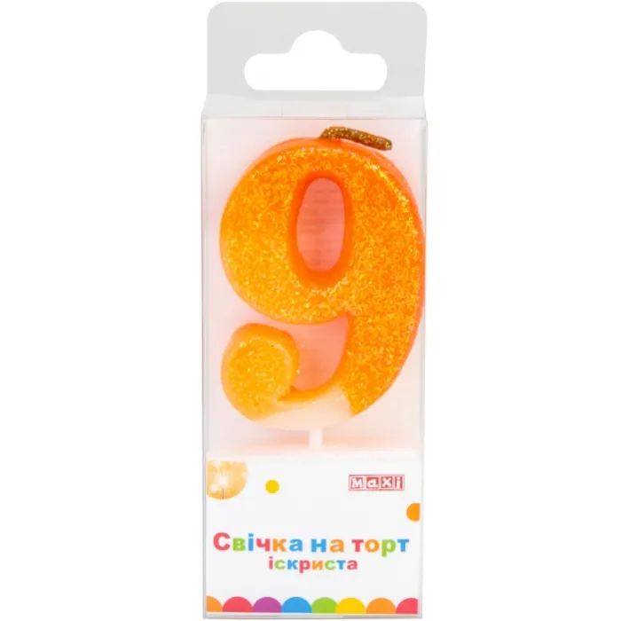 Свеча Maxi "9" із блискітками, що іскриться, 4,5 см, на торт (MX622081-9)