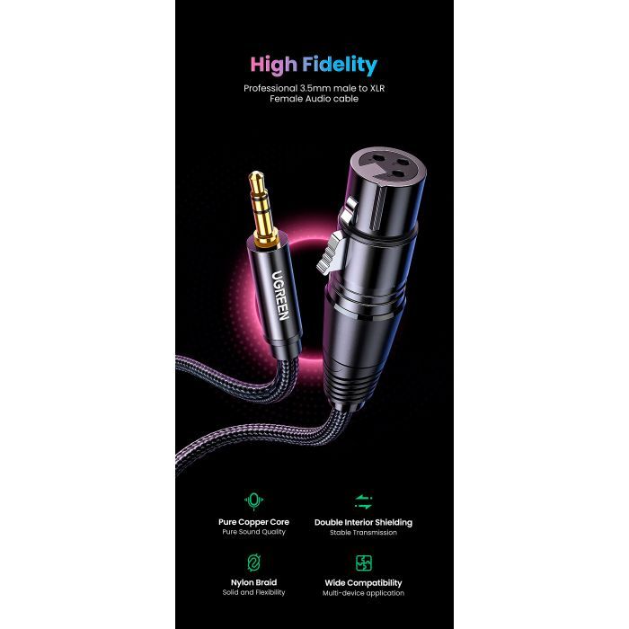Кабель мультимедійний 3.5mm M to XLR F 1.0m AV182 black Ugreen (20763) зображення 3