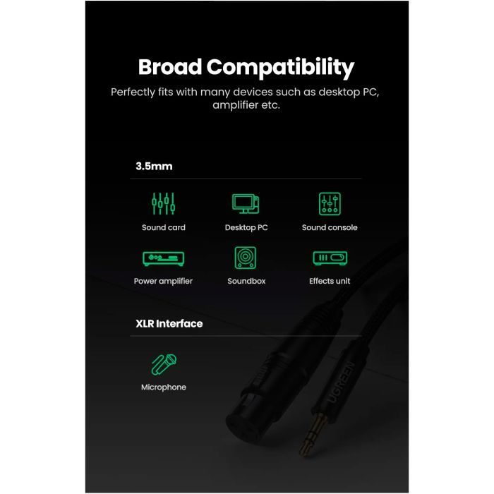 Кабель мультимедійний 3.5mm M to XLR F 1.0m AV182 black Ugreen (20763) зображення 8