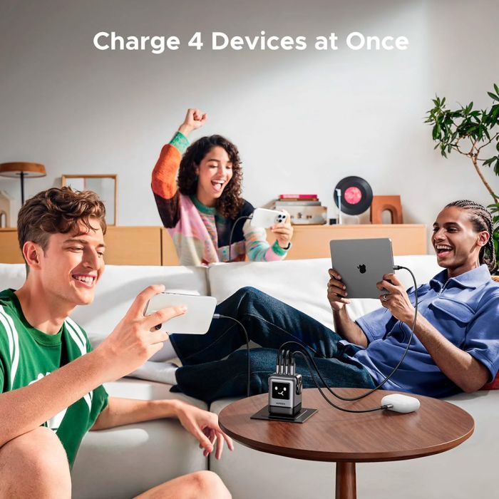 Зарядний пристрій Ugreen 1xUSB + 3xUSB-C GaN 100W Robot X688 gray (45515B) зображення 4