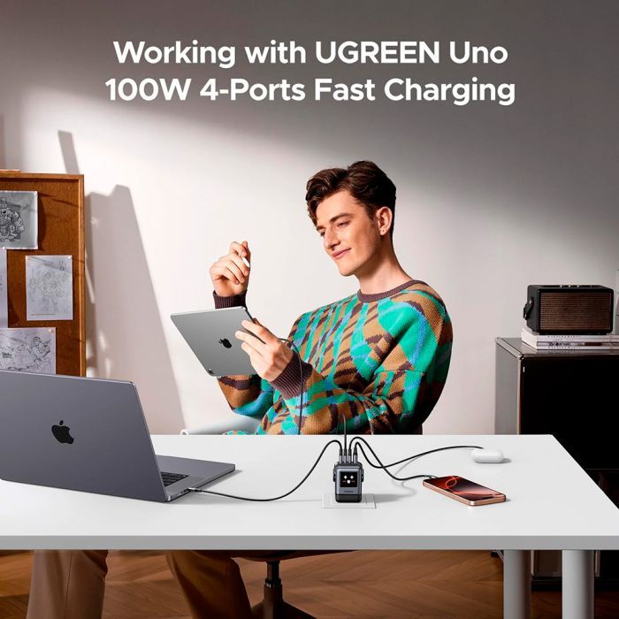 Зарядний пристрій Ugreen 1xUSB + 3xUSB-C GaN 100W Robot X688 gray (45515B) зображення 5