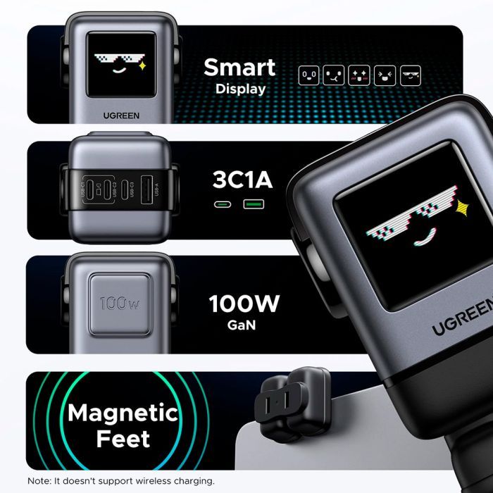 Зарядний пристрій Ugreen 1xUSB + 3xUSB-C GaN 100W Robot X688 gray (45515B) зображення 6