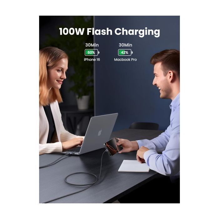 Дата кабель USB-C to USB-C 3.0m 100W L512 gray UGREEN (45065) изображение 3