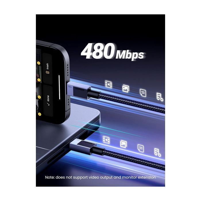 Дата кабель USB-C to USB-C 3.0m 100W L512 gray UGREEN (45065) изображение 5