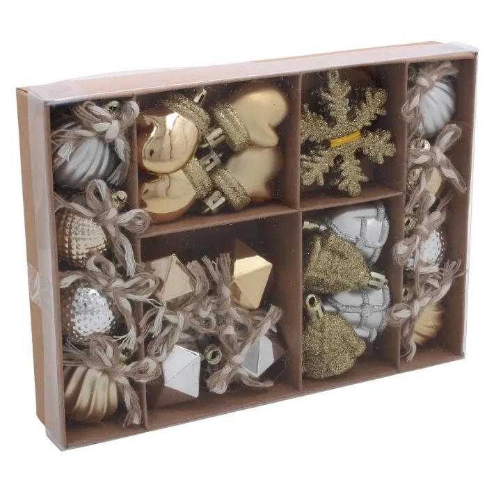 Елочная игрушка Chomik пластикові прикраси мікс, 24 шт, срібний, шампань (5900779897205)