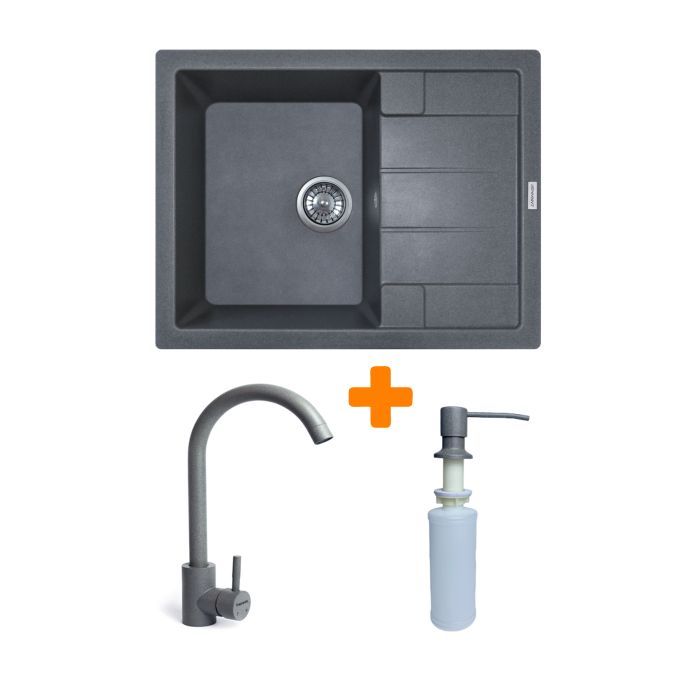 Мойка кухонная Adamant Anila сірий + змішувач та дозатор (182496900304)