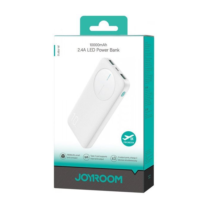 Батарея универсальная JOYROOM 10000mAh 12W QC, 2xUSB-A, USB-C In/Out White (JR-PBF12) изображение 7